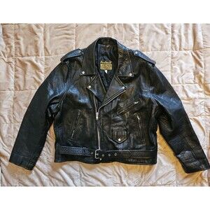 Vintage Protech Leather Motorcycle Jacket Mens XL 52 Black Brando Biker Moto